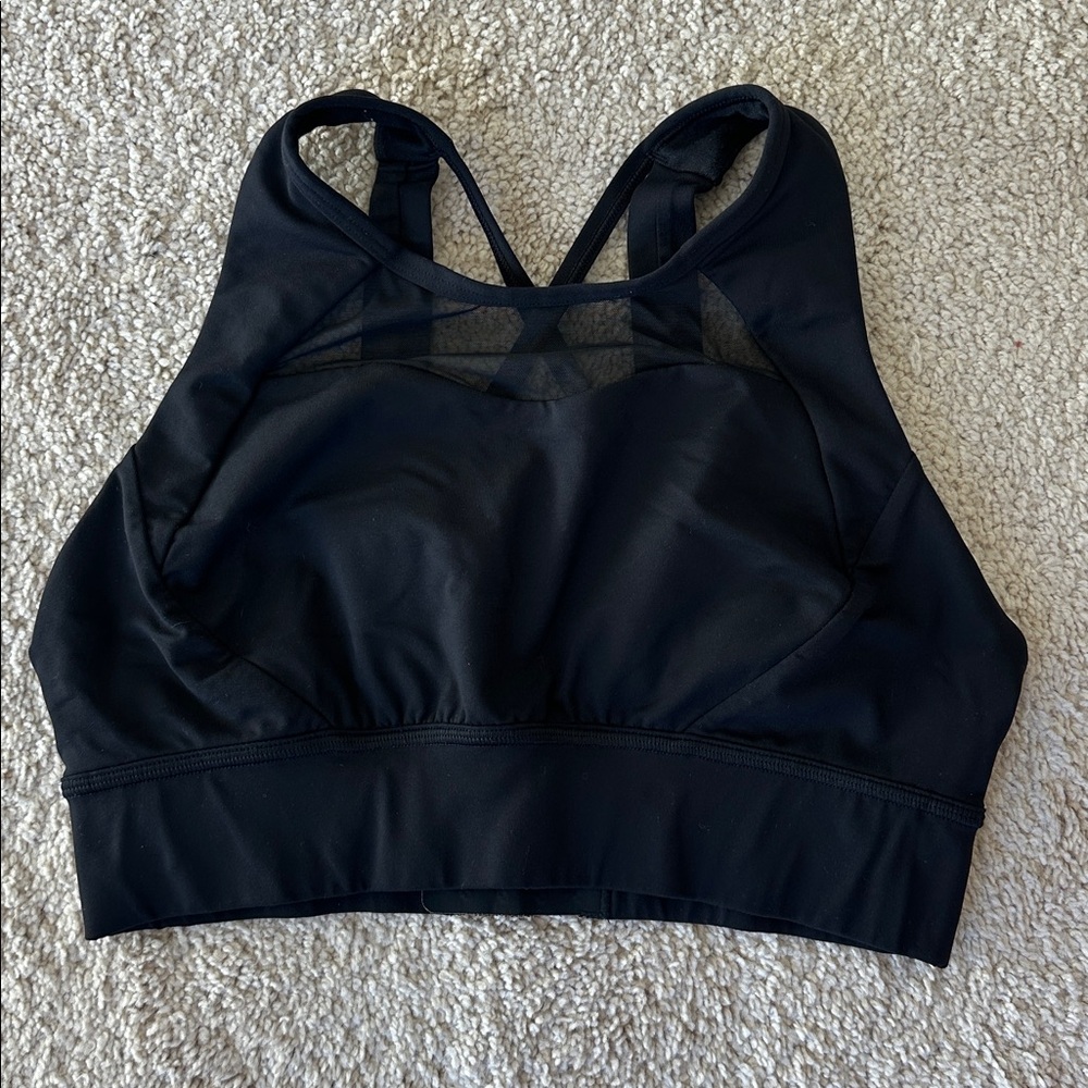 Lululemon Black High Neck Adjustable Sports Bra with Mesh Detail - Size 8